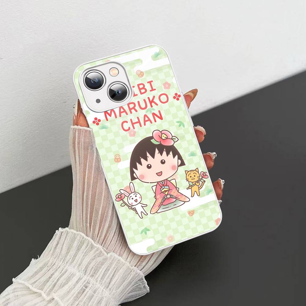 Catoon Chibi M-Maruko ChanS Tempered Glass For Iphone 14 13 12 11 Pro Mini XS MAX 14Plus X XS XR Fundas