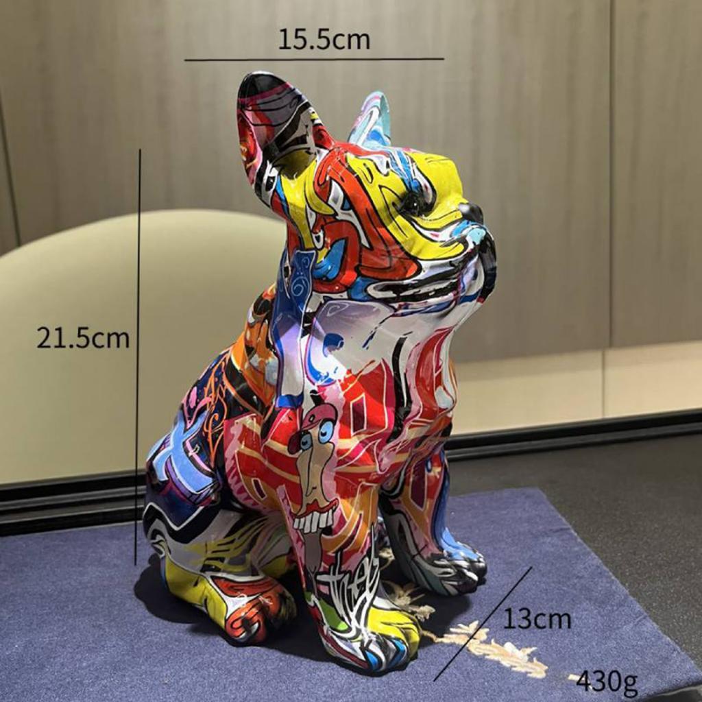 Colorful Graffiti Art Dog Statue Collectible Figurine Resin Sculpture Animal Creative for Home