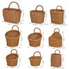 Imitation Rattan Kitchen Storage Basket Brown With Handle Hand-Woven Hanging Baskets Vegetable Fruit Flower Sundries Organizer