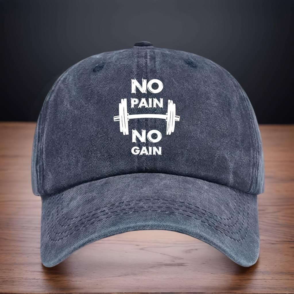 

Printed Barbell Pattern Baseball Cap Letters NO NO GAIN Curved Brim Hat Fashionable and Versatile Hip-hop Hat темно-синього кольору