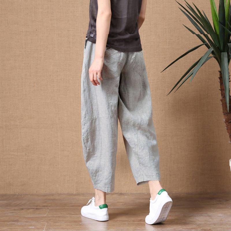 Wide Leg Pants Women's Summer Loose Large Size Linen Nine Point Casual Pants Outer Wear