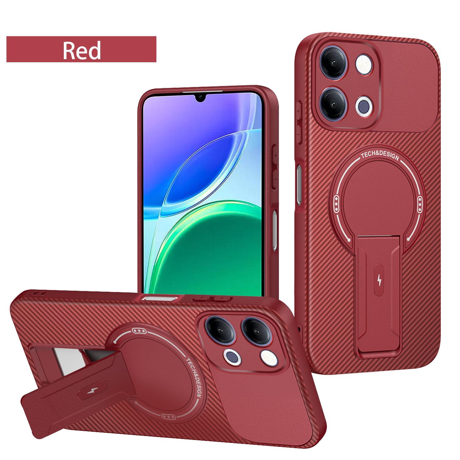 

Luxury Lens Protection Case for VIVO Y05 Y11D 4G Y21 5G Original Magnetic Phone Bracket Carbon Fiber Texture Back Cover Carcasas vivo Y21 5G червоний