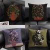 1PC Classic Vintage Vase Cushion Cover Natural Linen Organic Fabric DoubleSided Printing Sofa Home Decor Gift Pillow Case