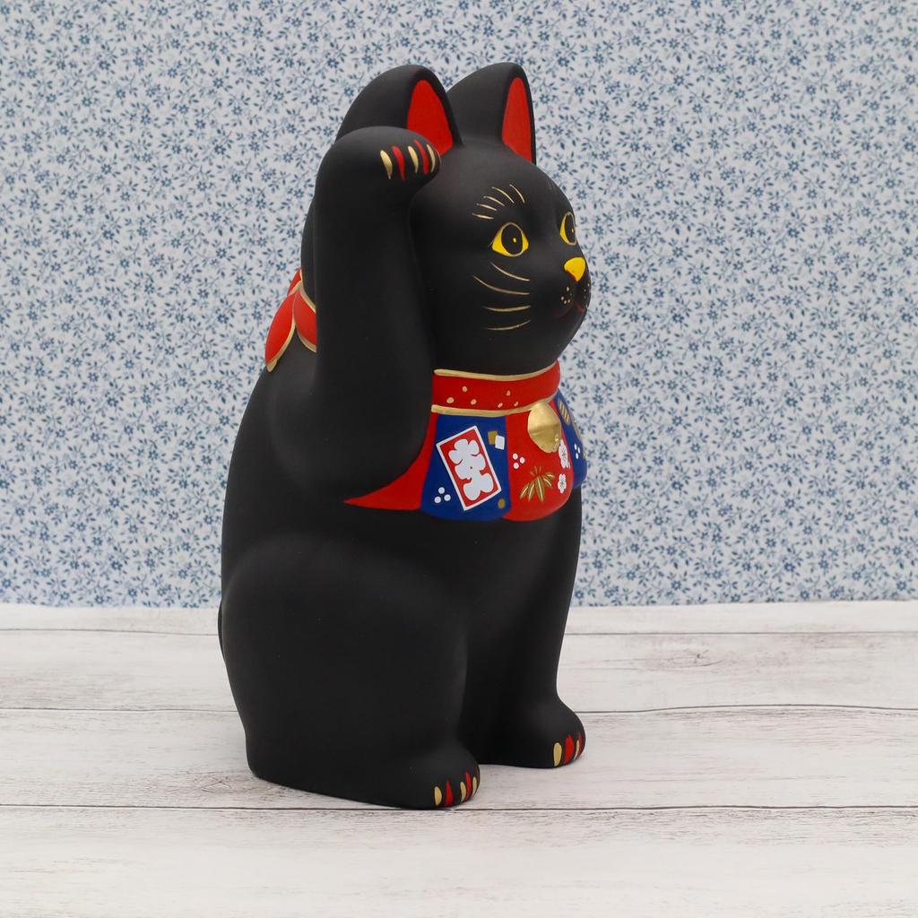 Yakushigama Lucky Charm Lucky Charm Maneki-neko (Large, Black) - (Includes Sticker)