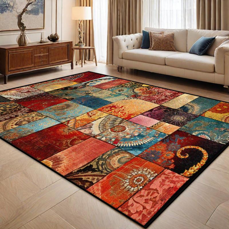 Perzisch Retro Geometrisch Tapijt Boho Decoratie Antislip Wasbaar Groot Woonkamer Tapijten Slaapkamer Tafels Bijzet Gemakkelijk Schoon te Maken Vloermat 2.6x3.9ft(80x120cm)