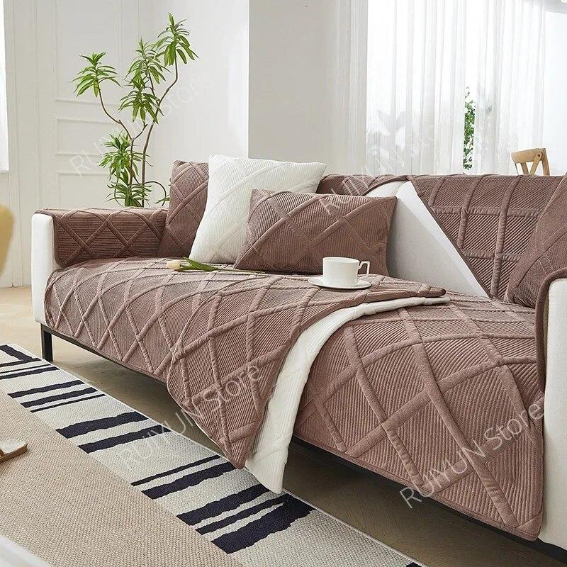Solid Plaid Sofa Cover for Living Room Slipcover Sofa Couch Protective Cover Towel Anti-Slip Sofa Cushion Cover Mat 1/2/3/4 Seat