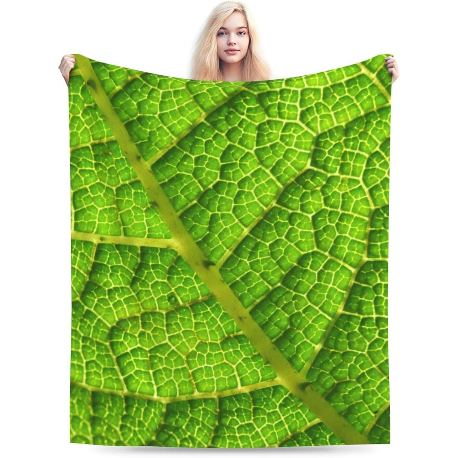 

Green Leaf Blanket - Soft Plush Giant Leaf Blanket with Leaves Design for Bed, Couch and Sofa - Accent for Plant Lovers (Green, 75x90cm