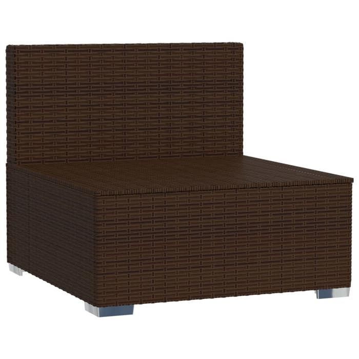 VidaXL Canapé central de jardin avec coussins Marron Résine tressée