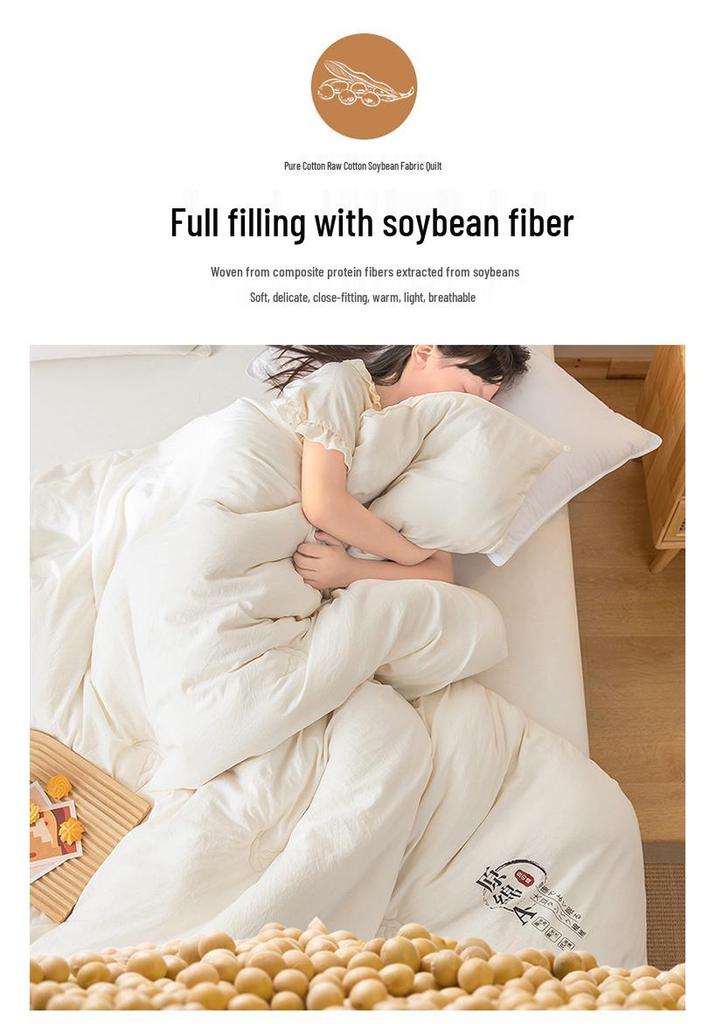 Thickened Soy Fiber and Cotton Quilt for Autumn/Winter - Warm, Washable Bedding for Single/Double Beds