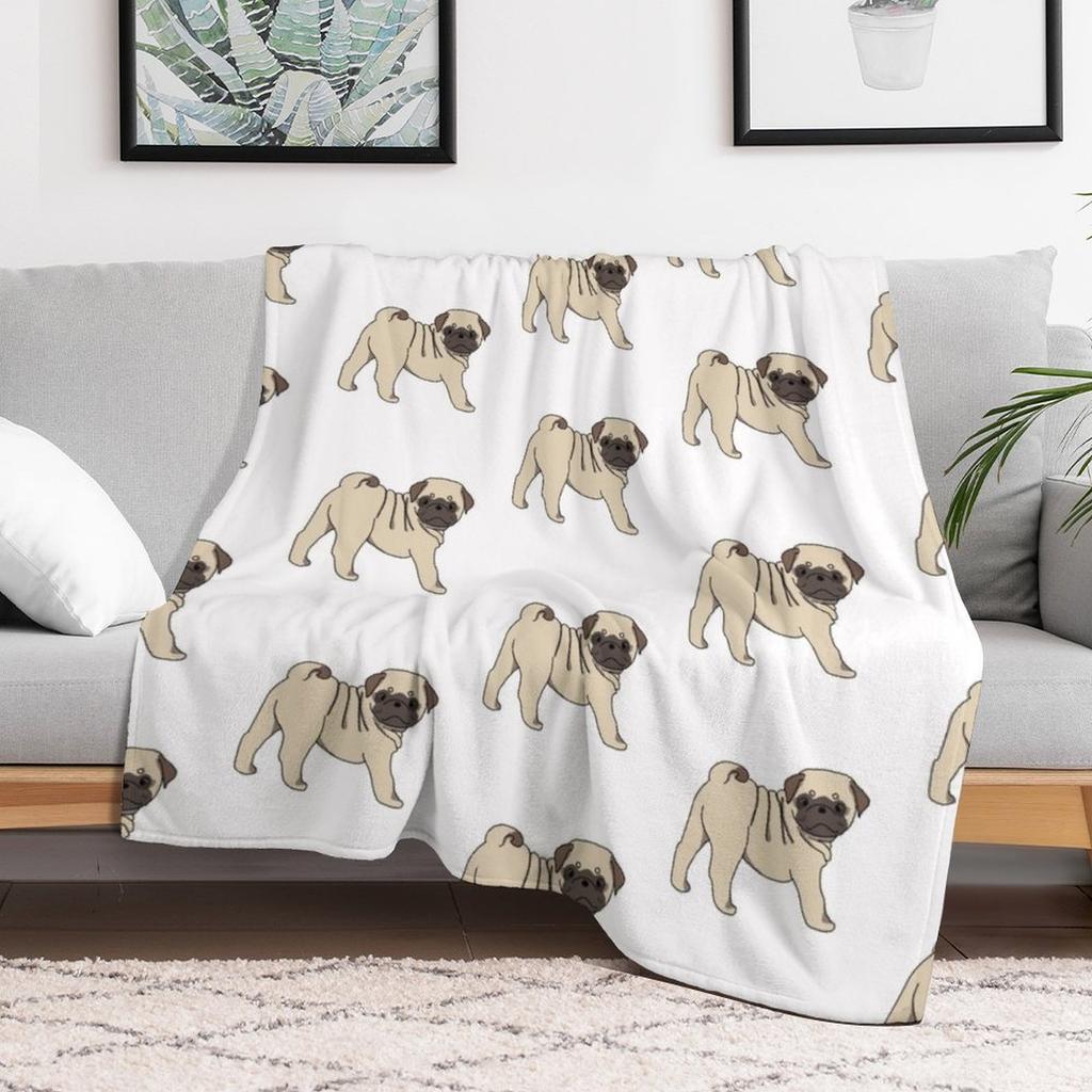 Adorable Pug Throw Blanket Cozy Light Blanket for Travel Camping Picnic