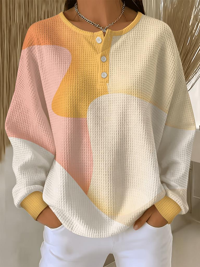 Women's waffle long sleeved T-shirt, made of soft, skin friendly, breathable fabric, comfortable, casual, versatile and stylish