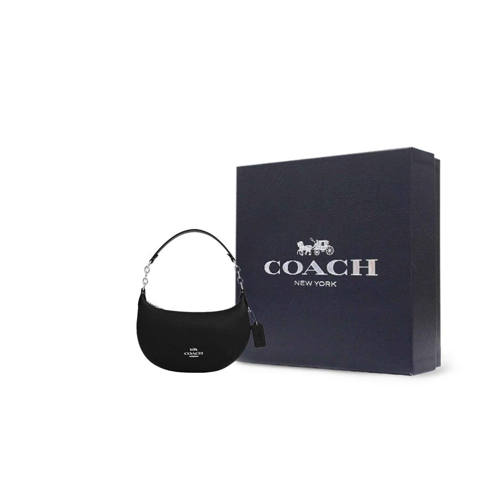 Coach Payton 21 Classic Monogram Zipper Closure Faux Leather Half Moon Bag Women Handbags Black CN011-SVDTV