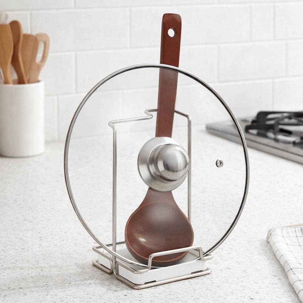 Stainless Steel Pot Lid Rack Non-Tipping Spoon Rest Shelf Modern Spatula Holder  Restaurant