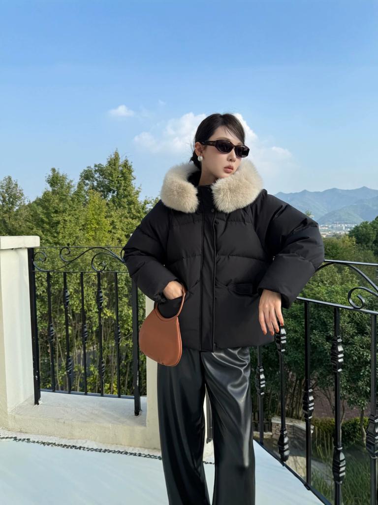 [Large quantities in stock] Autumn and winter down cotton clothes, new milk huhu women's big fur collar, loose and casual