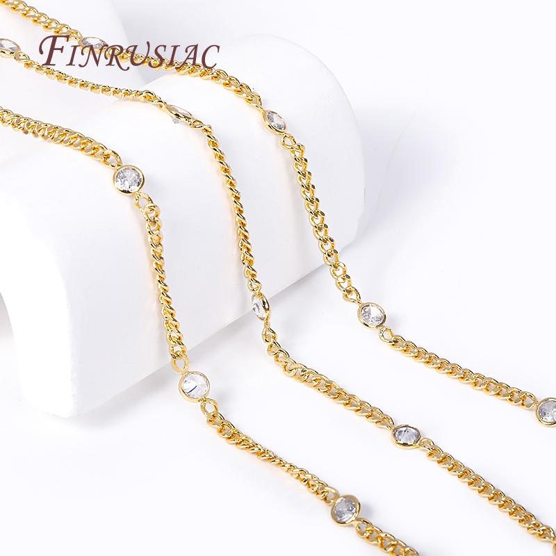 Trendy Loose Chain 18K Gold Plated Brass Mental With Zircon Crystal Beads Chains For DIY Handmade Jewelry Making Accessories