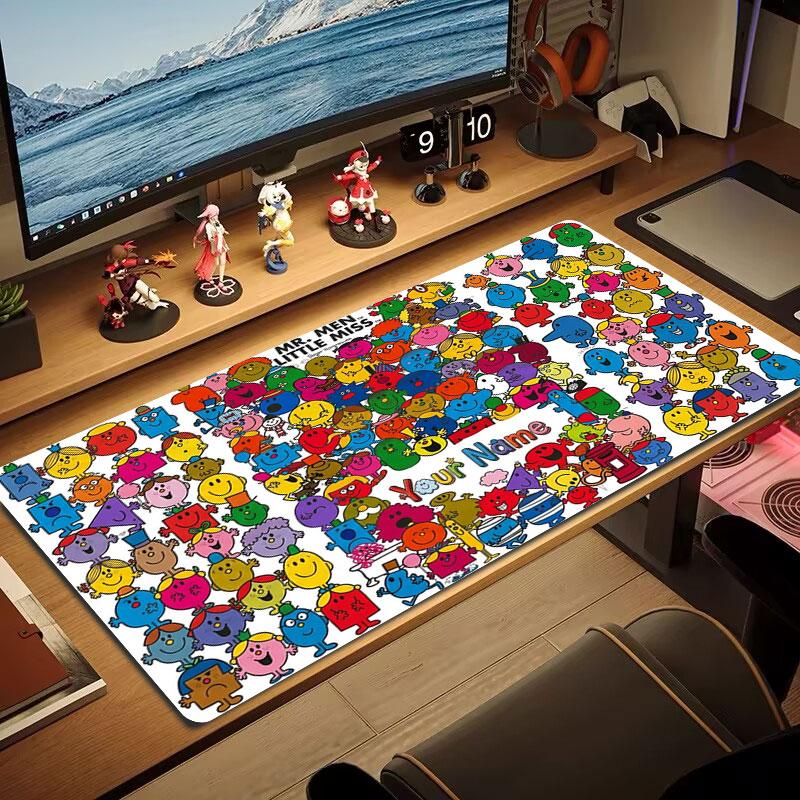 Mr. Men Little Miss Custom Name Large Size Mouse Pad Large Gaming Table Cushion Non-slip Laptop Tablet Big Mousepad XXL Mat Mini PC Playmat With Lock