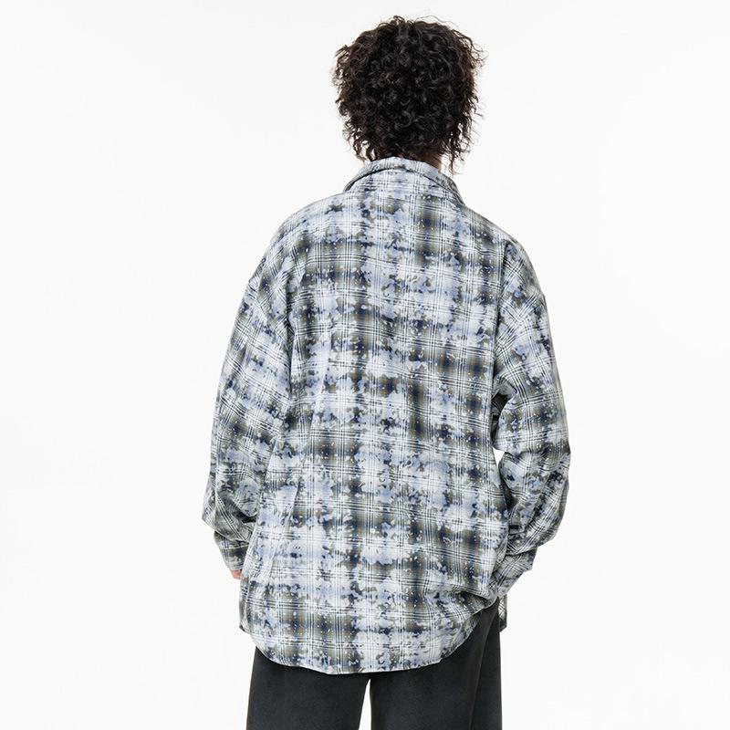 New Japanese Mid-length Shirt for Spring for Men's Fashion Trend Casual Plaid Shirt