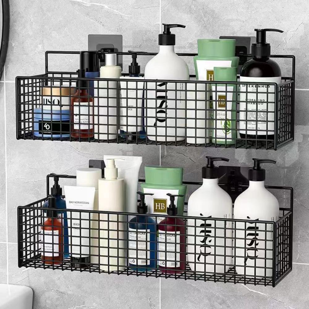 Bathroom Shelves Iron Wall Mounted Bathroom Shelf No Drill Storage Rack Single Layer Toilet Organizer Washing Room Accessories