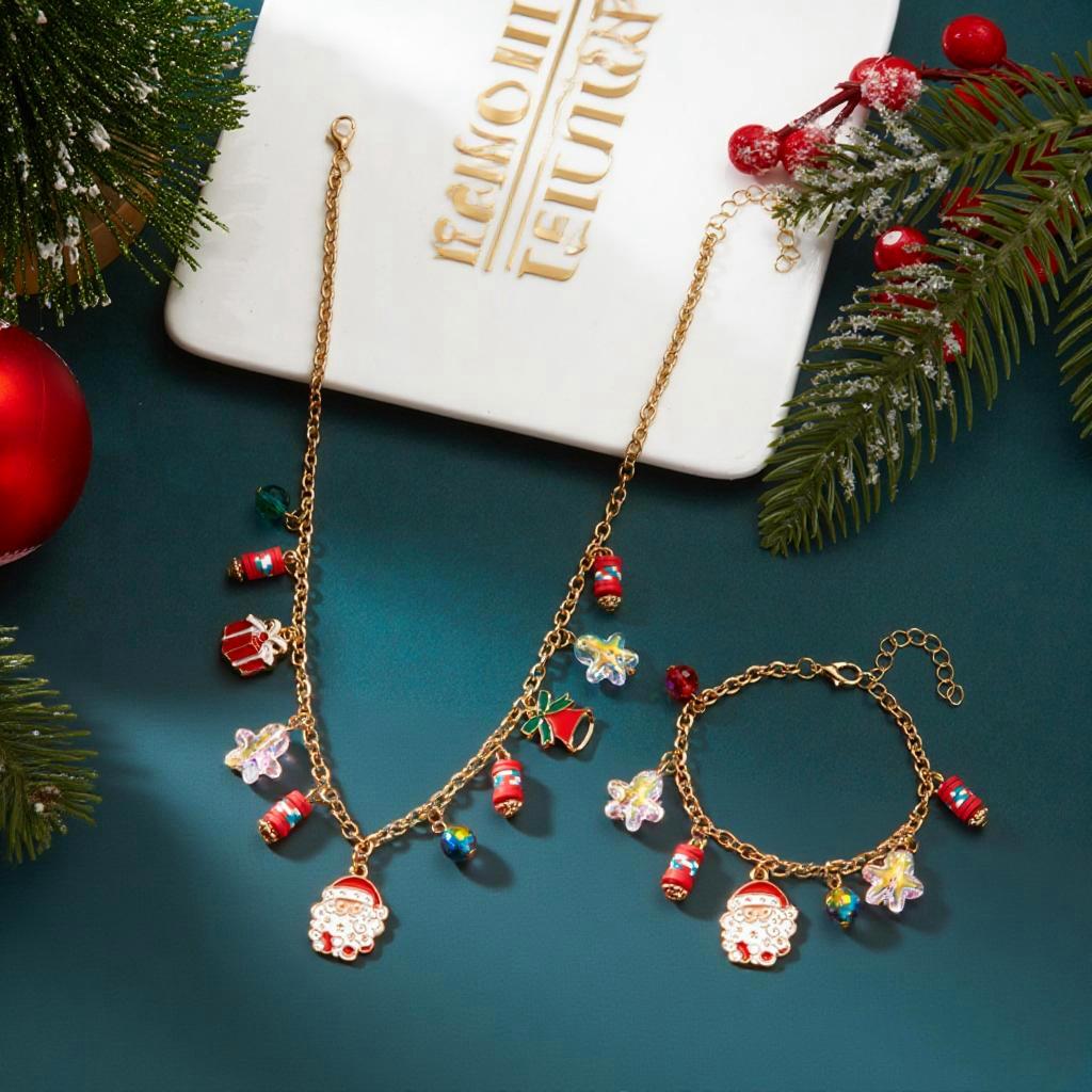 Christmas Tree Santa Claus Delicate Necklace Bracelet Set for Women Xmas Boot Snowflake Cute Fashion Party Festival Jewelry Gift