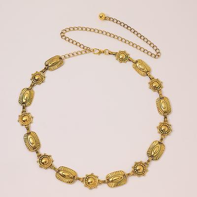 Women's High-end Retro Waist Chain, Engraved Flower Belt, Metal Court Style Ladies' Belt, Women's Waist Chain