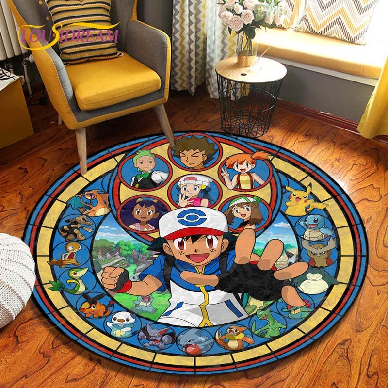 Cartoon Pokemon Runder Teppich Bodenmatte Schlafzimmer Flanell Tierteppich Rutschfeste Baby-Spielmatte Kinderzimmer Dekoration Matten