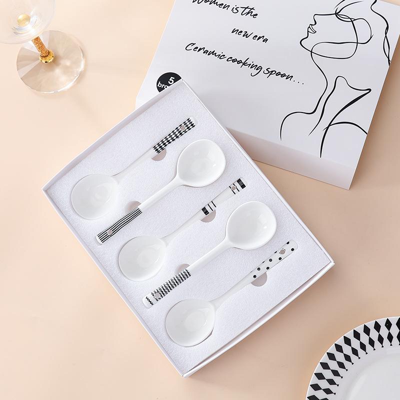 Kreatives Keramik-Stäbchen- und Löffelset im Hepburn-Stil, Einweihungsgeschenke für Zuhause, 5 Geschenkboxen, Kombiniertes Tischgeschirr aus Stäbchen und Löffeln