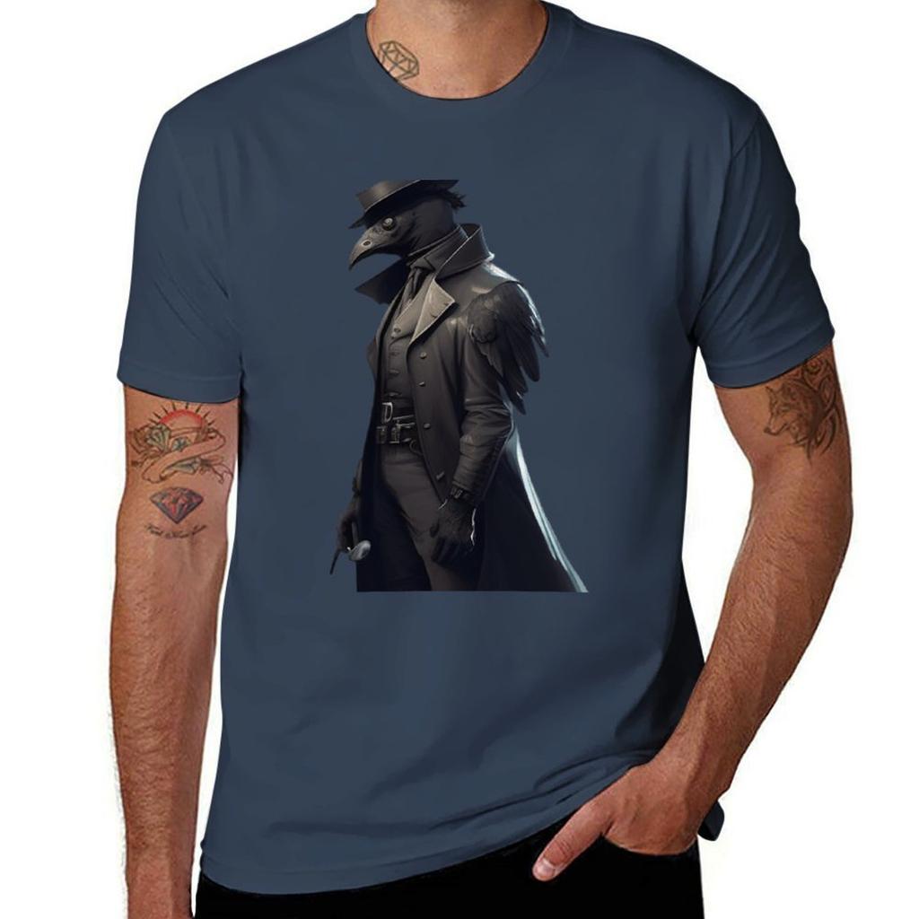 Crow Noir Detective Crow Tshirt Basic Regular Fit Casual Tshirt