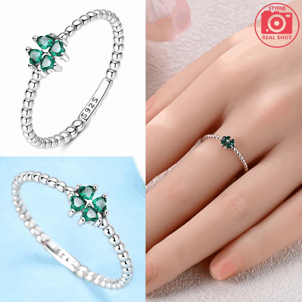 Original  Gold Plated CopperHeart Clover Zircon Beaded Stackable Ring 6-9 Size Women Valentine Daily Jewelry Gift