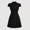 European and American Women's Clothing New Slim-fit Summer Short-sleeved A-shaped Skirt Pullover Round Neck Small Pit Strip Slim-fit Dress