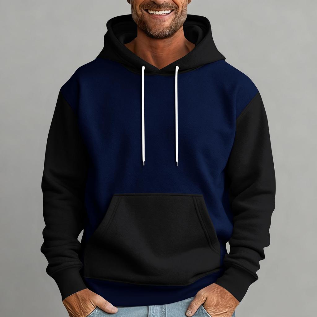 Sudadera con capucha para hombre con bloques de color, con bolsillos, casual y cómoda
