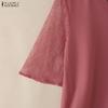 ZANZEA Women Casual V-Neck Lace Splice 3/4 Sleeve Blouse