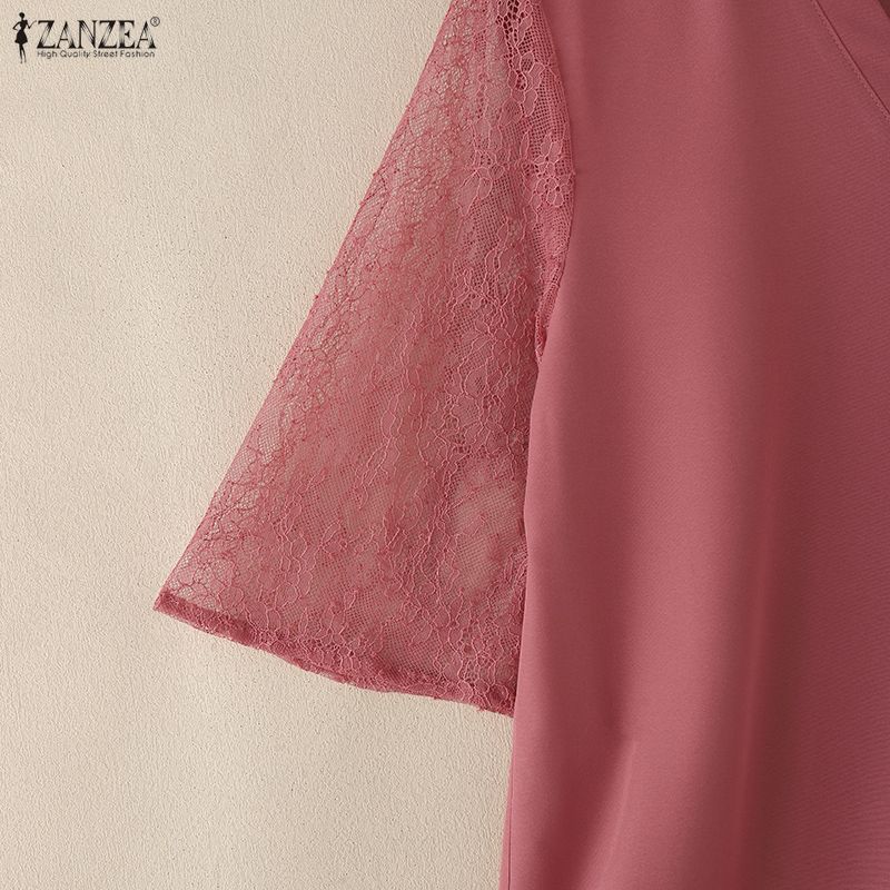 ZANZEA Women Casual V-Neck Lace Splice 3/4 Sleeve Blouse