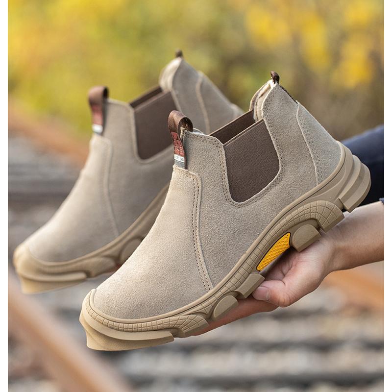 plus size mens casual steel toe caps working safety boots cow suede leather welding shoes worker security chelsea botas protect