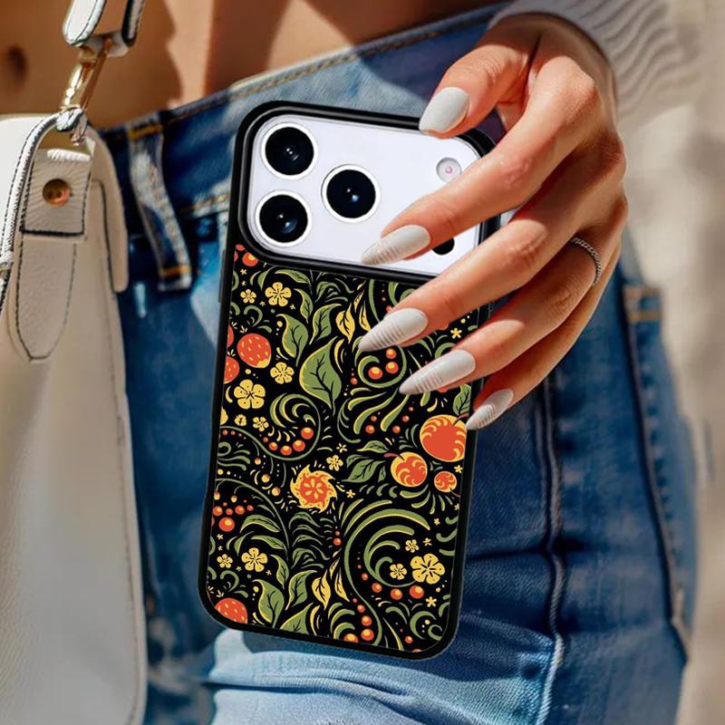 Khokhloma Russian Pattern Flower Phone Case For iPhone 17 Air 14 15 13 12 Max Cover For Apple 14 15 16 16e 11 Pro Max Plus