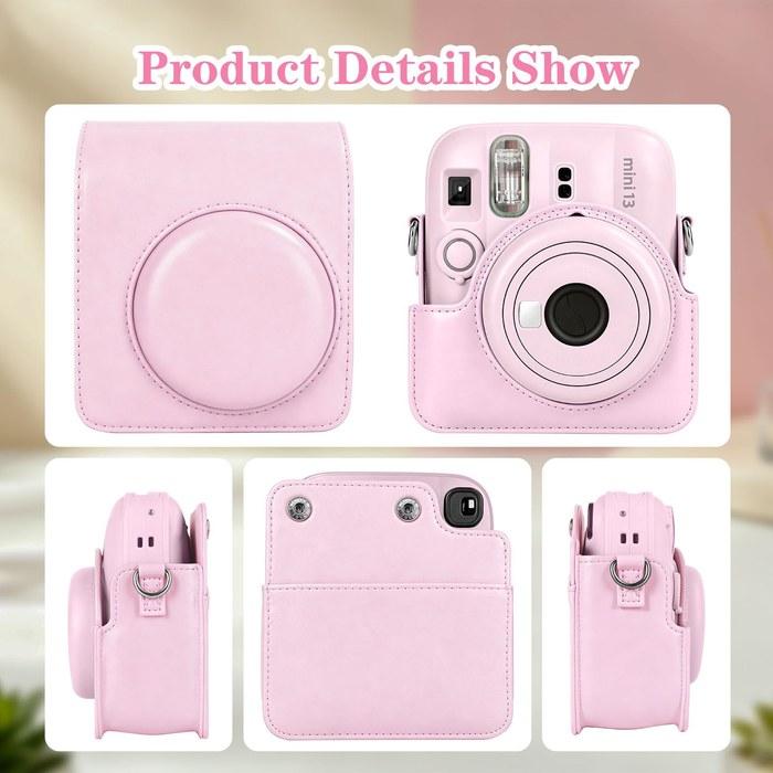 [Kinokoo] Instax Mini 13/12 Case, Detachable Top Cover & Photo Pocket on Back (Candy Pink)