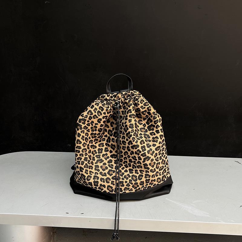 Сумка с принтом леопарда, Стирка и печать на джинсовой ткани, Простой рюкзак на завязках, Легкий рюкзак в студенческом стиле, Модный