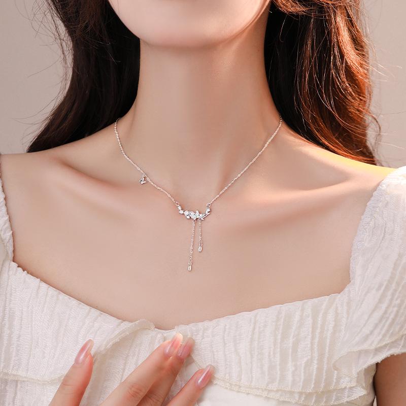 Hwajian Luxury Zircon Butterfly Tassel Necklace for Women - 2024 Elegant Clavicle Chain