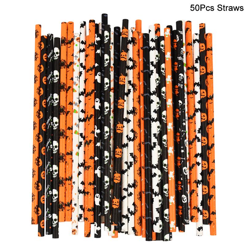 

25/50 шт. бумажных трубочек для Хэллоуина с рисунком тыквы, летучей мыши, паука, призрака, соломинки для питья, вечеринки на Хэллоуин, домашнего бара, украшения, принадлежности