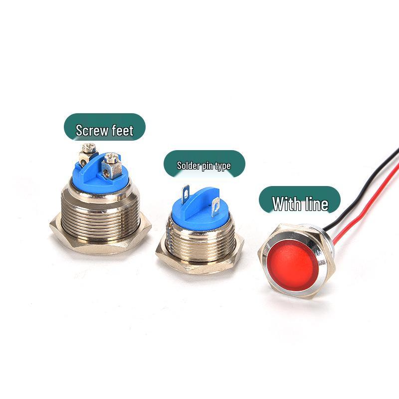 Waterproof LED Metal Indicator Light (6/8/12/16/22mm) with Wire Pin & Screw Foot for Power Equipment