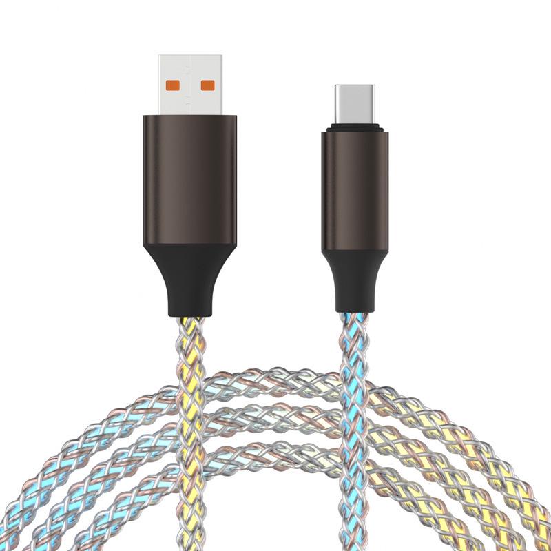 

RGB Luminous 66W Super Fast Charging Cable for Huawei & Apple - Car Compatible, Flowing Light Design.