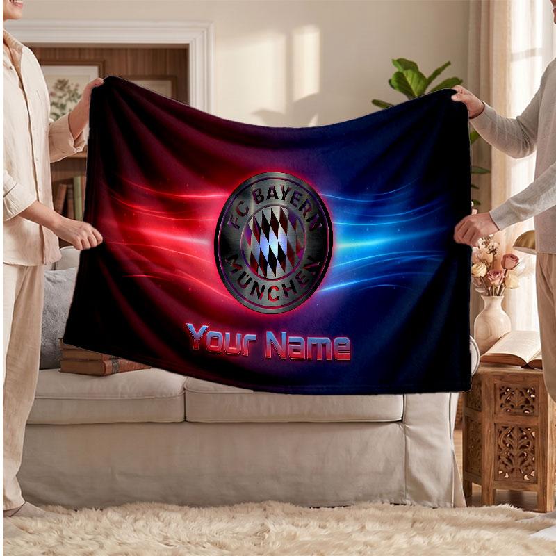 Coperta Personalizzata in Pile del Bayern Monaco con Logo Calcistico, Testo con Nome Personalizzato Morbida Calda Coperta da Divano per la Casa