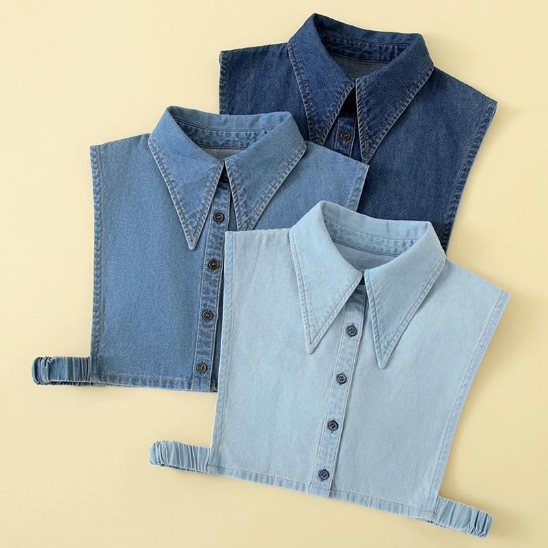 Unisex XXL Denim Shirt Fake Collar for Mens Suits Detachable Collar Big Pointed Lapel Vest Style False Collars for Womens