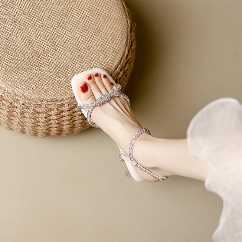 Fashion cross band clear heel sandals women soft bottom summer shoes med-high heels party shoes crystal strap sandalias mujer 2025