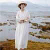 LYRIA Ramie White Dress Elegant Femme Spring Summer Double Layered Mid Length Dress for Women Y2K