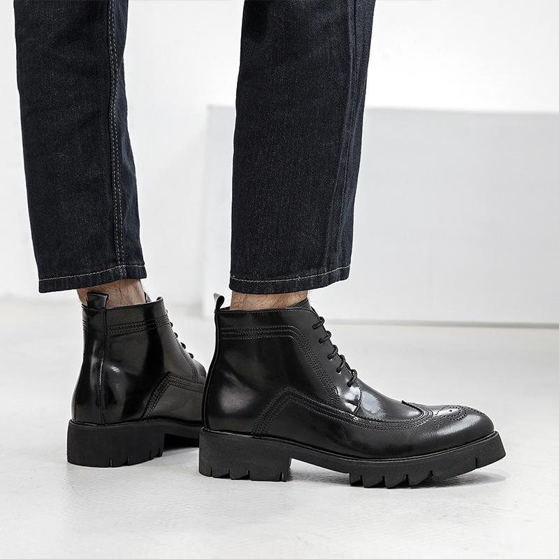 

Large size47 Men s pointed high-top leather boots Casual leather shoes Men s Korean version Spring Genuine Leather 39 чорний