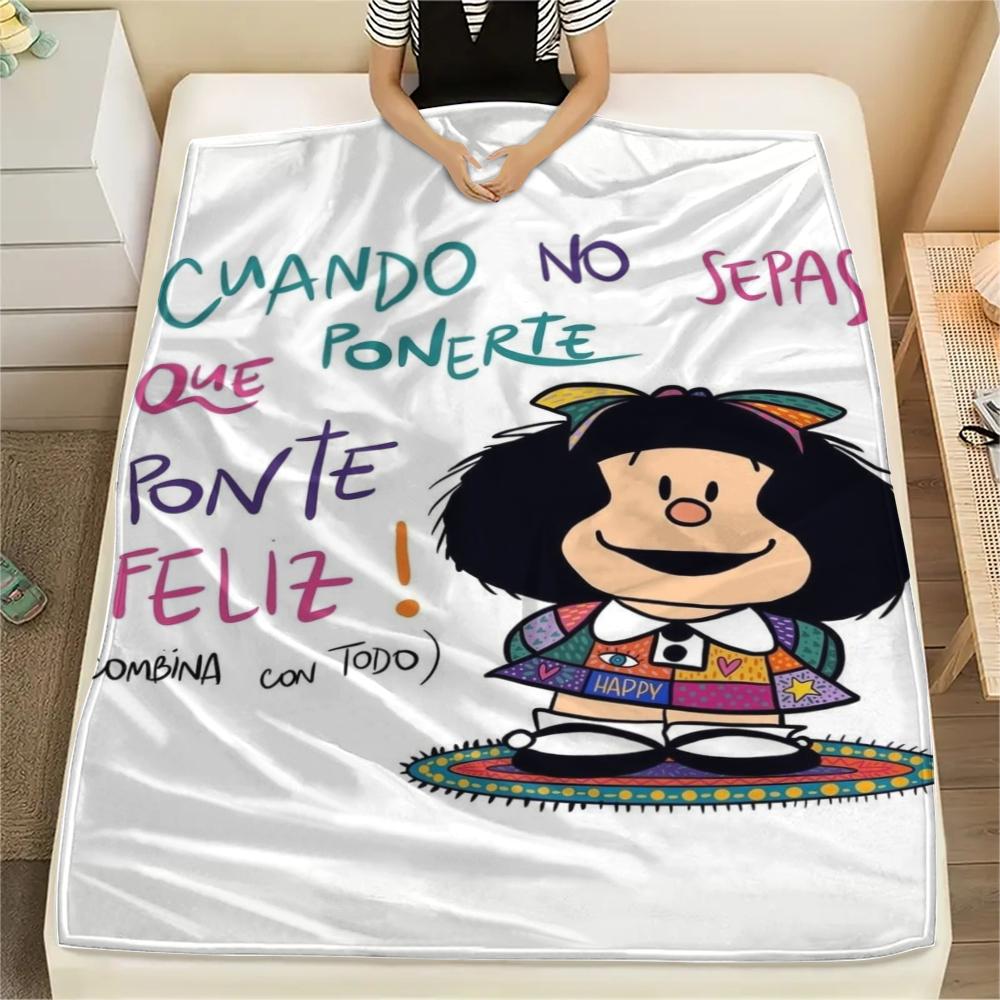 1PC Mafalda Print Flannel Blanket, High quality Comfortable for All Seasons, Home Decor, Warmth and Comfort, Perfect for Christmas Gifts 79