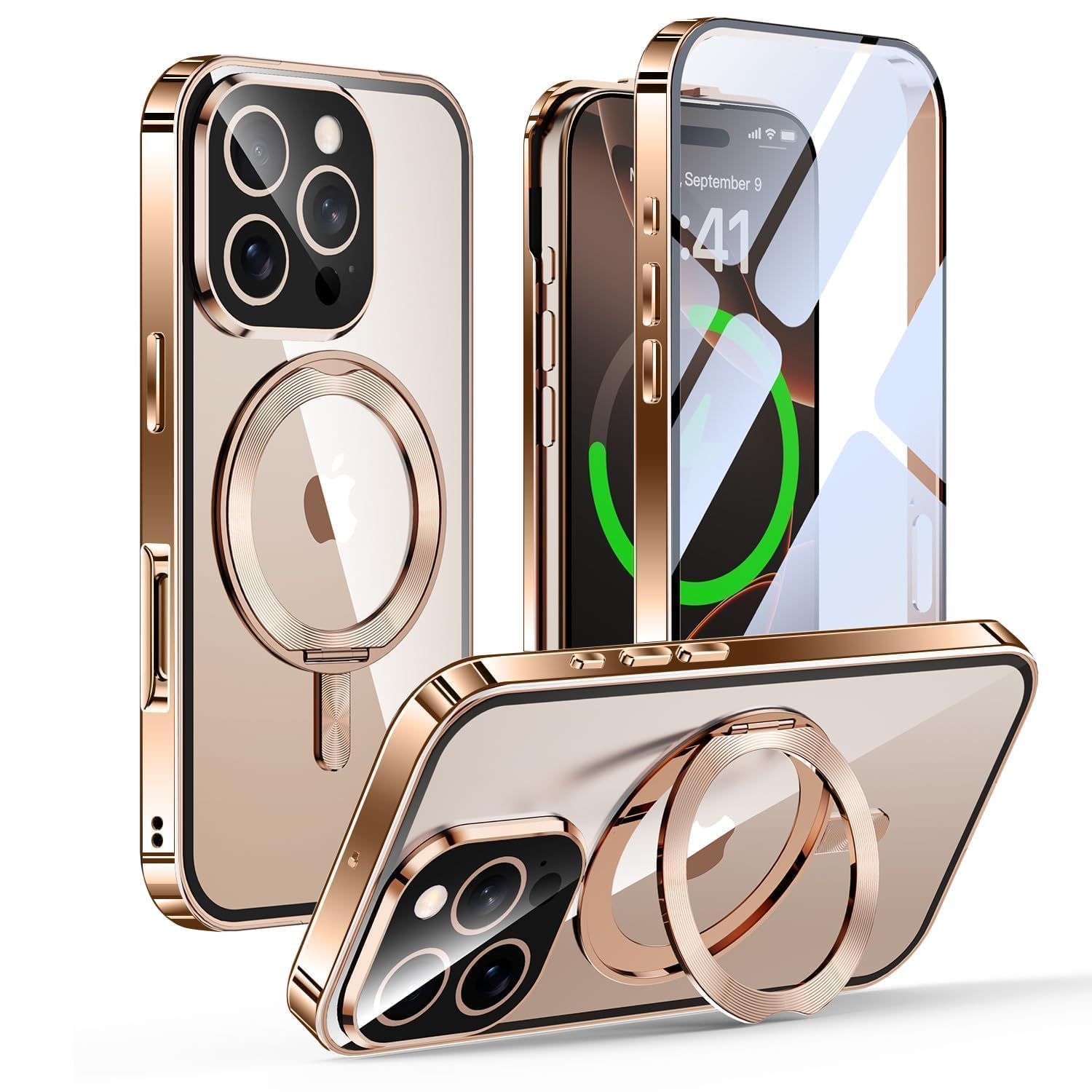 

Gunwon iPhone 16 Pro Max MagSafe CD Вращающийся Автоматический Алюминиевый 9H Закаленный ПК Защита Объектива Камеры Полный Беспроводной Чехол для iPhone 16 Pro Max, Двусторонний