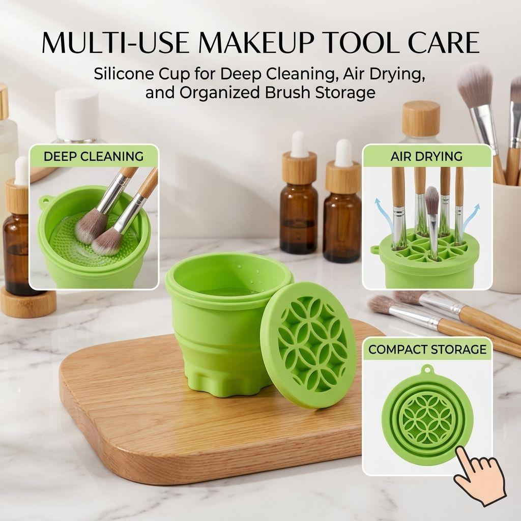 Silicone Makeup Brush Cleaning Cup With Storage And Drying Function For Cosmetic Tools