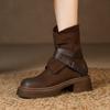 Осінні та зимові жіночі черевики на товстій підошві з м'якої шкіри з бічною блискавкою, на товстому підборі, у французькому ретро-стилі, короткі