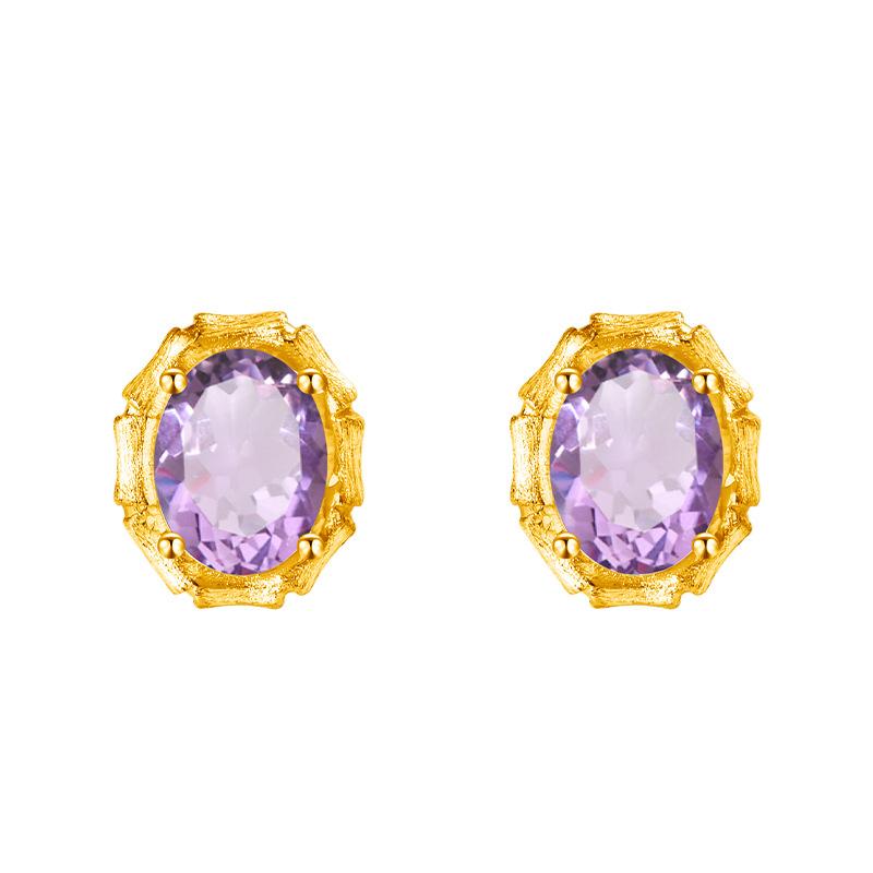 S925 sterling silver stud earrings necklace ring set with natural crystal stone brushed craftsmanship light luxury section high-rise jewelry set
